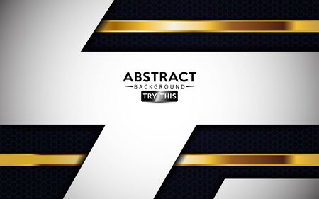 Modern White overlap background vector. Realistic abstract overlap layer on textured black background combine with golden lines.のイラスト素材
