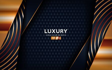 luxurious premium black abstract background with golden lines and circular golden. Overlap textured layer design. Realistic light effect on textured background. Vector illustration template design.のイラスト素材