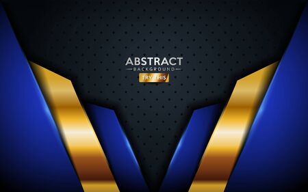 Luxurious dark navy background with blue and golden lines. Background template designs.のイラスト素材