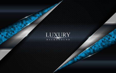 Luxury dark background with blue mosaic and silver lines design. Modern abstract background design.のイラスト素材