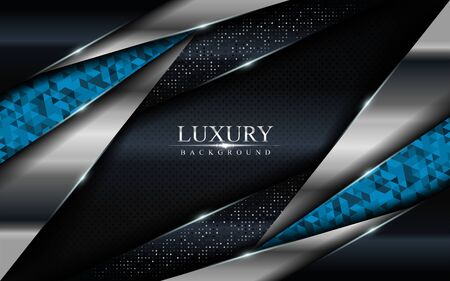 Luxury dark background with blue mosaic and silver lines design. Modern abstract background design.のイラスト素材