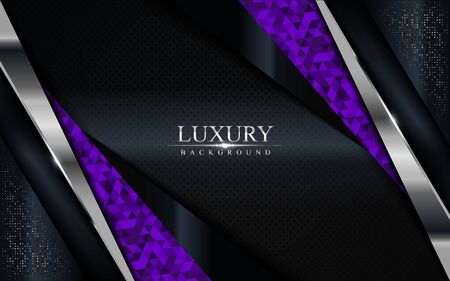 Luxury dark background with purple mosaic and silver lines design. Modern abstract background design.のイラスト素材