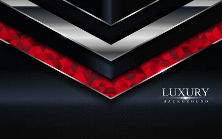 Luxury dark background with red mosaic and silver lines design. Modern abstract background design.のイラスト素材