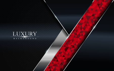 Luxury dark background with red mosaic and silver lines design. Modern abstract background design.のイラスト素材