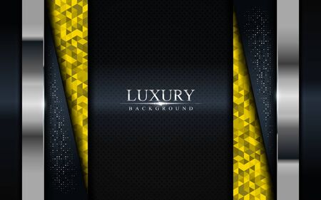 Luxury dark background with yellow mosaic and silver lines design. Modern abstract background design.のイラスト素材