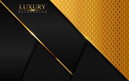 Luxury black abstract background combine with golden textured overlap layer. Modern background designのイラスト素材