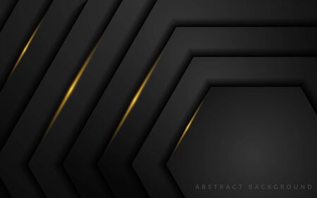 Abstract dark black geometry background combine with golden line. Modern background designのイラスト素材