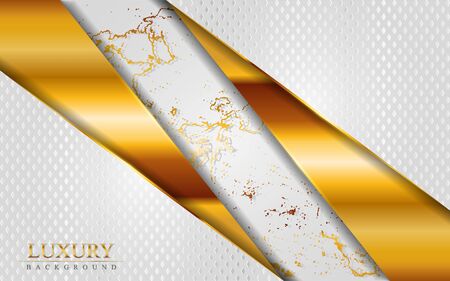 Luxury white abstract background combine with golden marble textured overlap layer. Modern abstract design element.のイラスト素材