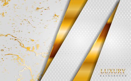 Luxury white abstract background combine with golden marble textured overlap layer. Modern abstract design element.のイラスト素材