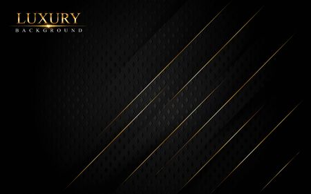 Abstract dark black background combine with sharp golden line. Luxurious background designのイラスト素材