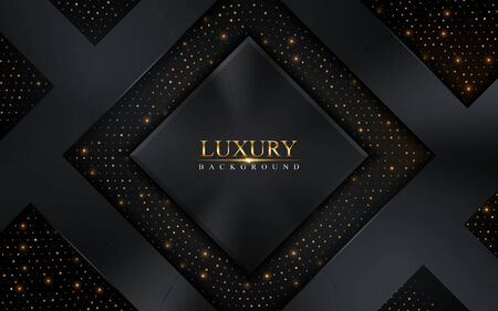 Luxury dark abstract background combine with black lines and golden glitter texture. Vector illustrationのイラスト素材
