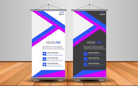 Modern Roll Up Banner. Advertising vector template design with colorful background. Graphic element.