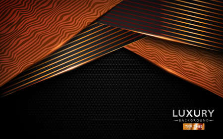 Black background with wood texture and golden shape composition. Graphic design element.のイラスト素材