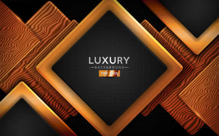Black background with wood texture and golden shape composition. Graphic design element.のイラスト素材