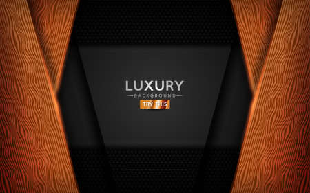 Black background with wood texture and golden shape composition. Graphic design element.のイラスト素材