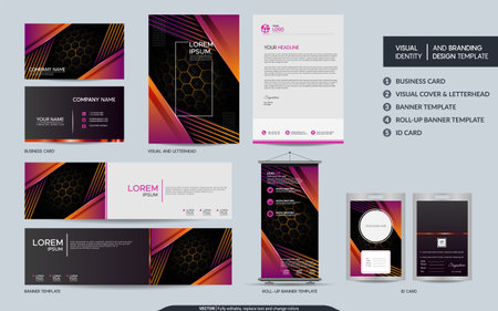 Modern Gradient mock up set and visual brand identity with abstract overlap layers background . Vector illustration mock up for branding, cover, card, product, event, banner, website.のイラスト素材