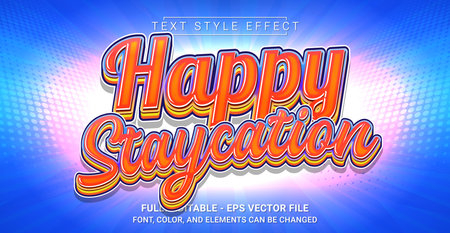 Happy Staycation Text Style Effect. Editable Graphic Text Template.のイラスト素材
