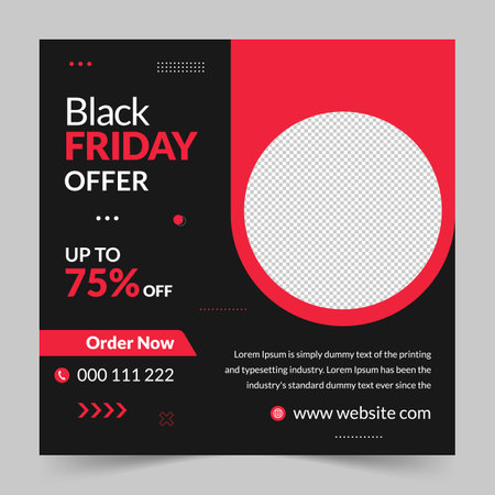 Black Friday sale banner template design. Red and black background. Vector illustration.のイラスト素材