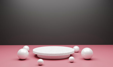 White podium on a pink background with pearls. 3d renderingの写真素材