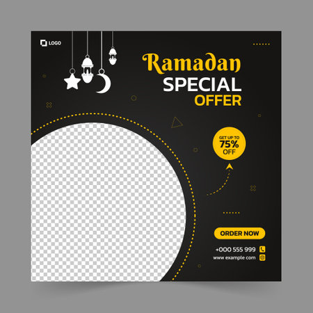 Social media template. Design for a business, education, advertisement brochure, poster or pamphlet. Black and yellow color. Vector illustration.のイラスト素材