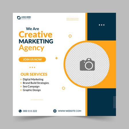 Creative Marketing webinar for social media post. Modern poster suitable for business webinars, marketing webinars, brochure digital banner template on square size.のイラスト素材