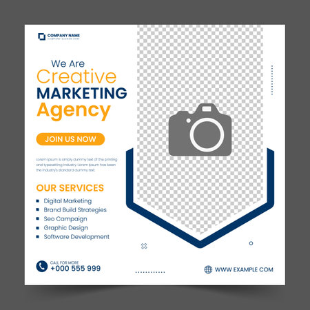Creative Marketing webinar for social media post. Modern poster suitable for business webinars, marketing webinars, brochure digital banner template on square size.のイラスト素材