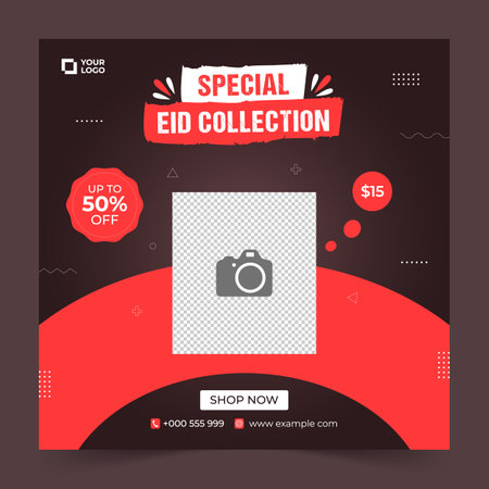 Eid Sale Promotion Square Banner Template. Suitable for Web Promotion and Social Media Template Post. Vector Illustration.のイラスト素材