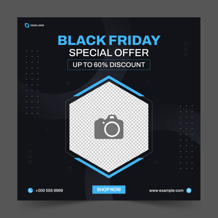 Black Friday Sale square banner template for social media posts, mobile apps, banners design, web or internet ads. Trendy abstract square template for product promotionのイラスト素材