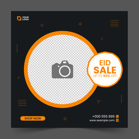 Eid Sale Promotion Square Banner Template with photo collage. Suitable for Web Promotion and Social Media Template Post for Advertisement, Event, and etc. Vector Illustration.のイラスト素材