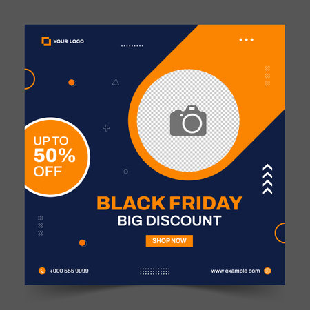 Black Friday Sale square banner template for social media posts, mobile apps, banners design, web or internet ads. Trendy abstract square template for product promotionのイラスト素材