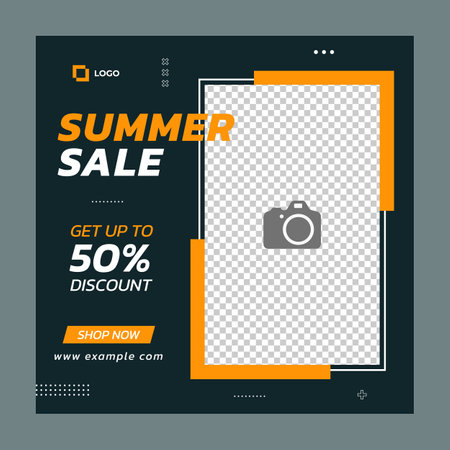 summer sale social media post template design in orange and black colorsのイラスト素材