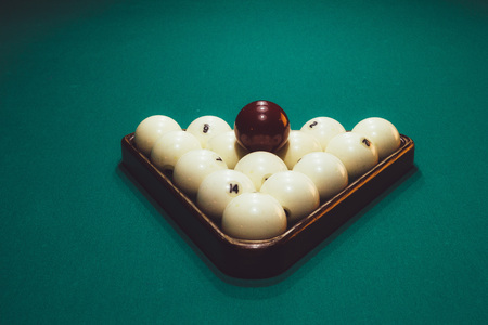 Billards pool game. Green cloth table with white balls.の写真素材