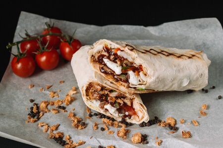 Turkish Shawarma durum Traditional sish kebab wrap and kofte meatball.の写真素材