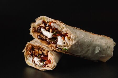 Shawarma sandwich gyros fresh roll of lavash pita bread chicken beef shawarma falafel RecipeTin...