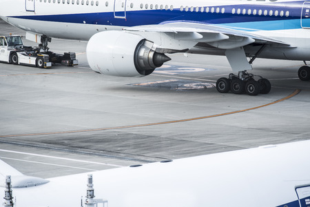 Two large planes stopped at the airport.の写真素材
