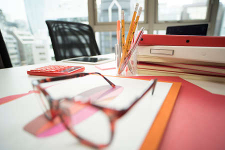 Pictures on the table of the designer.の写真素材