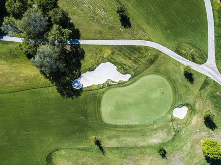Golf course and green. Viewpoint from directly above.