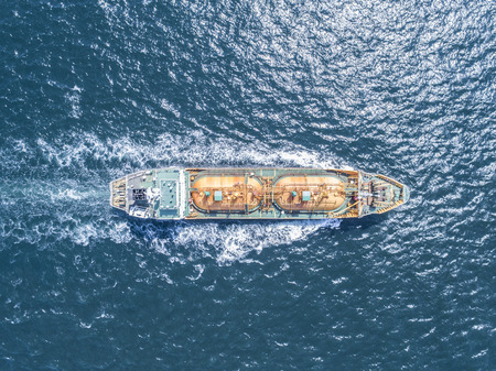 Aerial shooting of a fuel transport ship. Sea route.の写真素材