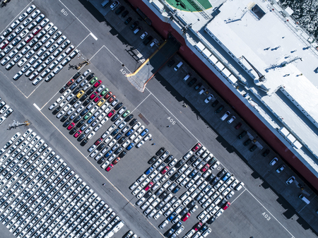 Aerial shooting of a large military ship to anchor.の写真素材