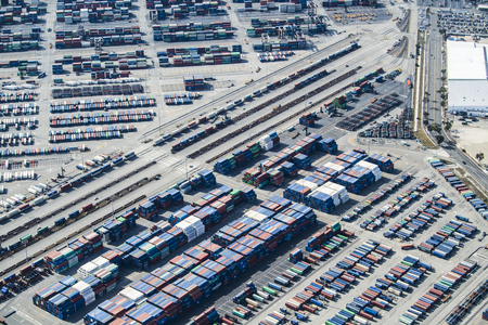Aerial view of the cargo area at dusk.の写真素材