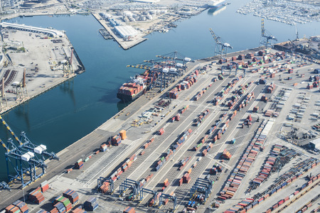 Aerial shooting in the industrial area of the seaside.の写真素材
