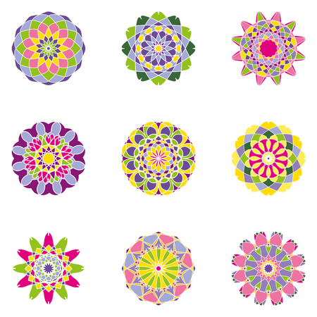 Set of nine symmetrical floral elementsのイラスト素材