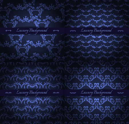 Set of four luxury backgrounds for festive flyer or holiday packages with abstract hand drawn pattern. Vector illustrationのイラスト素材