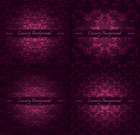 Set of four luxury backgrounds for festive flyer or holiday packages with abstract hand drawn pattern. Vector illustrationのイラスト素材