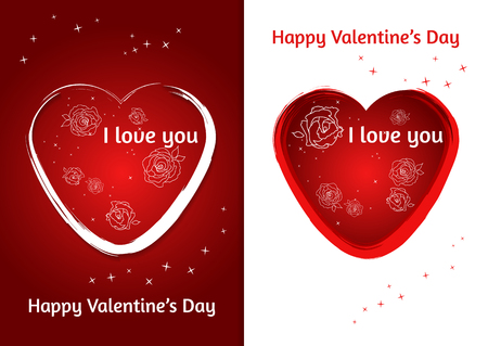 Valentines heart. Set of two Valentine's Day card with blurred background. Vector illustrationの写真素材