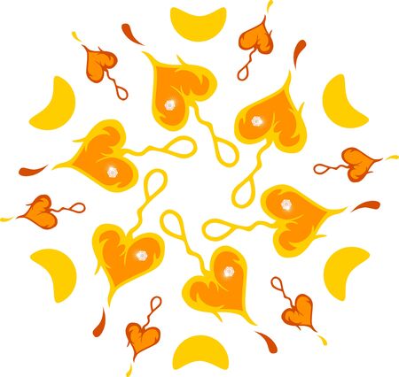 Symmetrical pattern of yellow heartsの写真素材