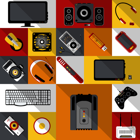 Flat illustration with multicolor electronic devices collection. Isolated vector elementsの写真素材