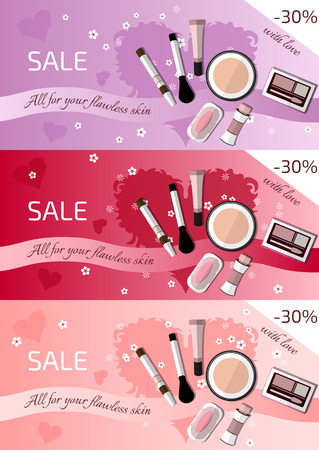 Three horizontal banners for sale of cosmetics. Vector template flayer.のイラスト素材