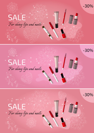 Three horizontal banners for sale of cosmetics. Vector template flayer.の写真素材
