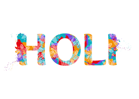 Word Holi with multicolor abstract pattern. Design for Indian Festival of Colours. Vector illustrationのイラスト素材